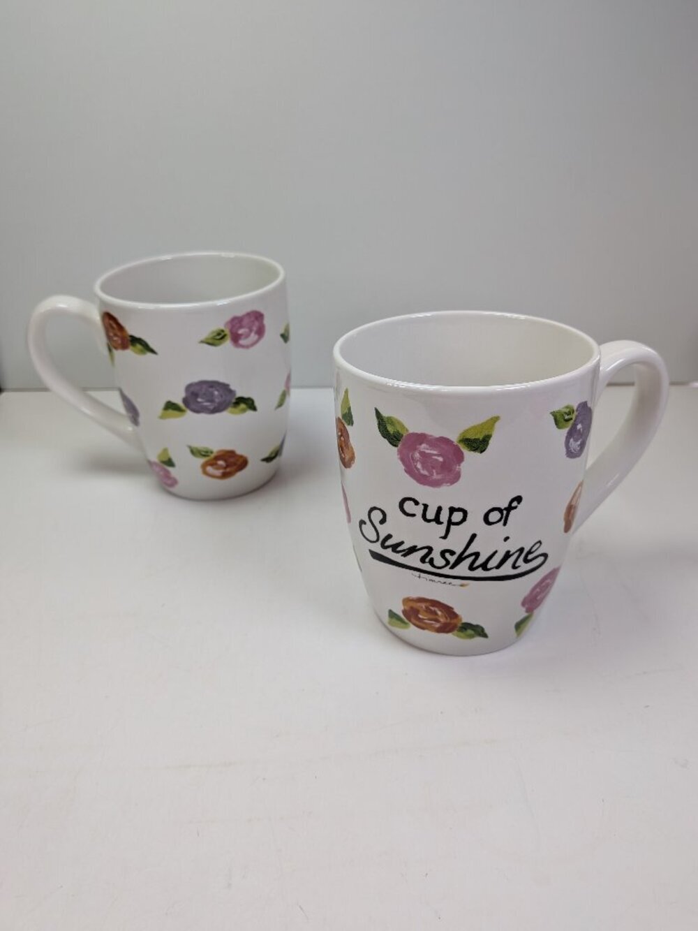 Timree Cup of Sunshine Chunky Grandmillennial Ceramic Rose Coffee Mugs Set of 2